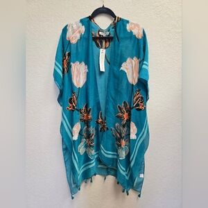 Woven Heart NWT Teal Kimono Floral Coverup One size with boho tassel trim